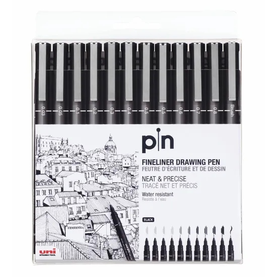 Uni Pin Fine Line Black Pen - Pack of 12 - Modern Teaching Aids NZ