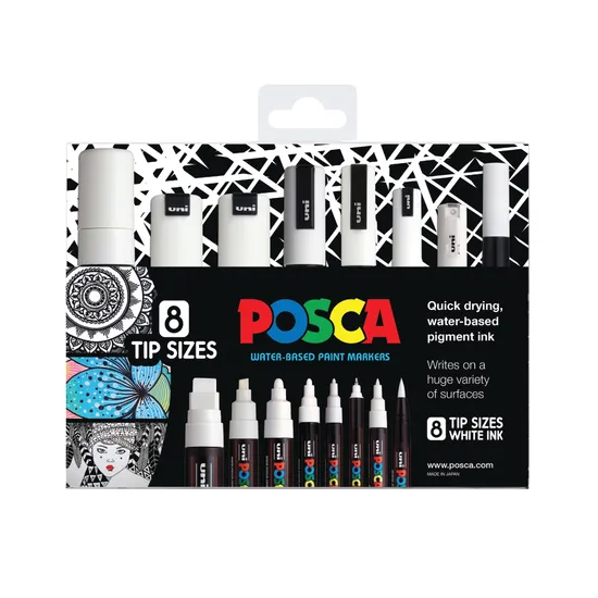 POSCA Marker Assorted White - Pack of 8 - Modern Teaching Aids NZ