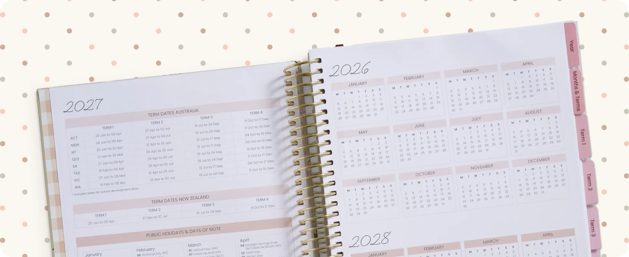 School terms and public holiday calendar. 