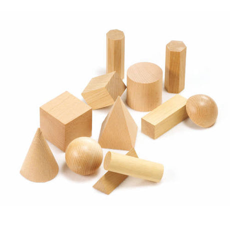 Wooden Geometric Solids Set of 12 - Modern Teaching Aids NZ