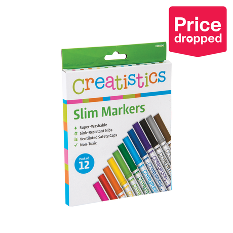 Creatistics Slim Coloured Felts - Pack of 12 - Modern Teaching Aids NZ