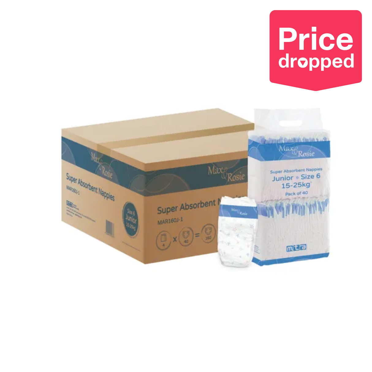 Max & Rosie Nappies - Junior, 15-25 kg, Pack of 160