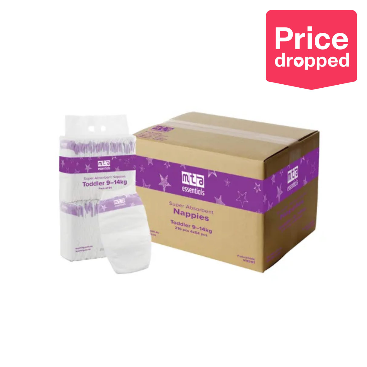MTA Essentials Nappies - Toddler, 9-14 kg, Pack of 216