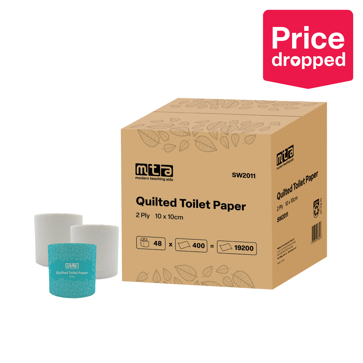 MTA Toilet Paper - 2Ply, 400 Sheets per Roll, Pack of 48 - Modern Teaching Aids NZ