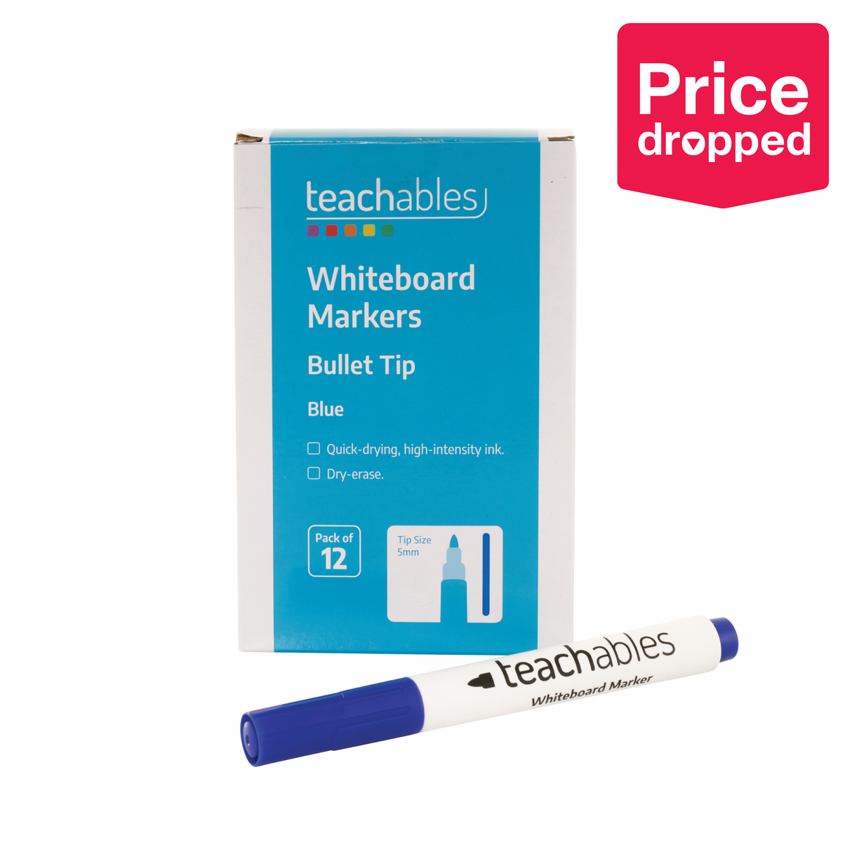 Teachables Whiteboard Markers Bullet Tip Blue - Pack of 12