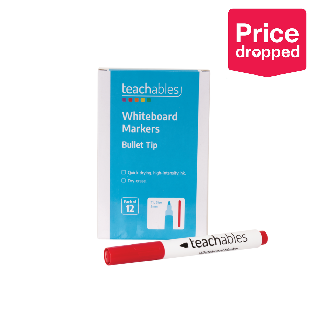 Teachables Whiteboard Markers Bullet Tip Red - Pack of 12