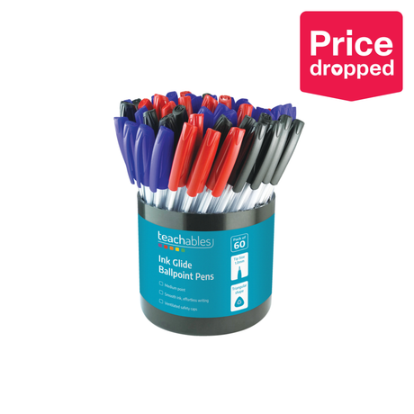 Teachables Ink Glide Ballpoint Pens Assorted - Pack of 60 - Modern Teaching Aids NZ