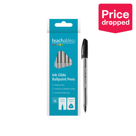 Teachables Ink Glide Ballpoint Pens Black - Pack of 10 - Modern Teaching Aids NZ