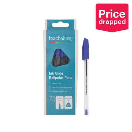 Teachables Ink Glide Ballpoint Pens Blue - Pack of 10 - Modern Teaching Aids NZ