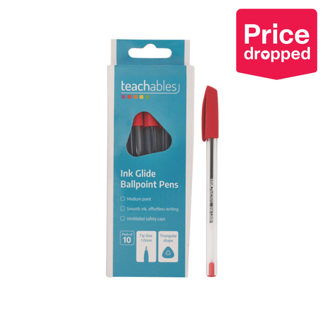 Teachables Ink Glide Ballpoint Pens Red - Pack of 10 - Modern Teaching Aids NZ