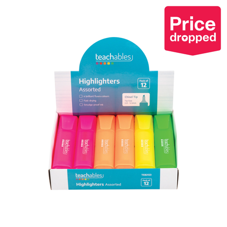 Teachables Highlighters Assorted - Pack of 12 - Modern Teaching Aids NZ