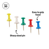 Push Pins Assorted Colours - Pack of 30 - Modern Teaching Aids NZ