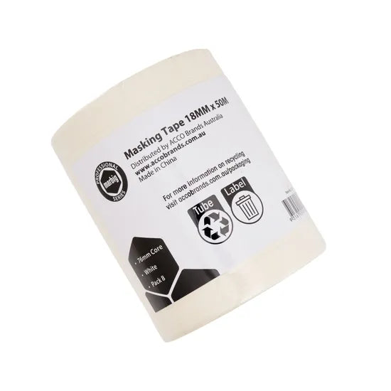 Cumberland Masking Tape 18 mm x 50 m White - Pack of 8 - Modern Teaching Aids NZ