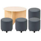 Ergerite Round Table with Grey Round Ottomans - Modern Teaching Aids NZ