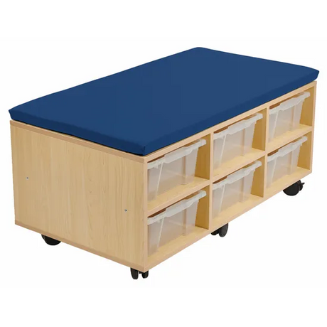 Aalto Storage Ottoman and Tote Trays - Steel Blue Vinyl