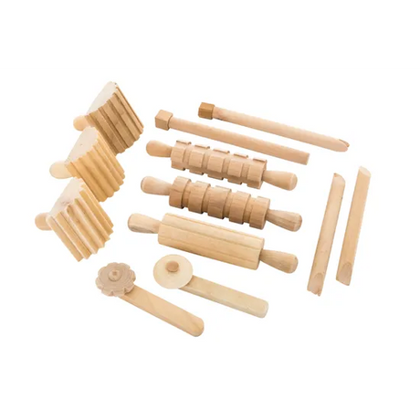 Wooden Dough Tools - Set of 12 - Modern Teaching Aids NZ