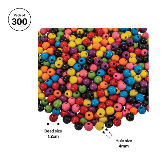 Creatistics Wooden Coloured Beads 1.2 cm- Pack of 300 - Modern Teaching Aids NZ