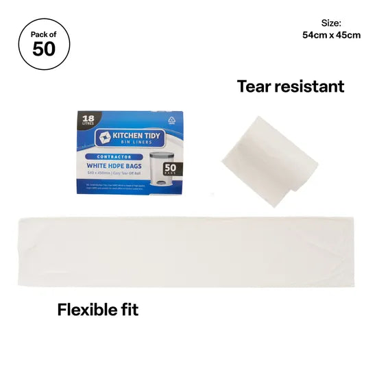 White Kitchen Tidy Bags 18L - Roll of 50 - Modern Teaching Aids NZ