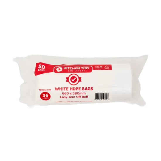 White Kitchen Tidy Bags 36L - Roll of 50 - Modern Teaching Aids NZ