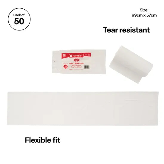 White Kitchen Tidy Bags 36L - Roll of 50 - Modern Teaching Aids NZ