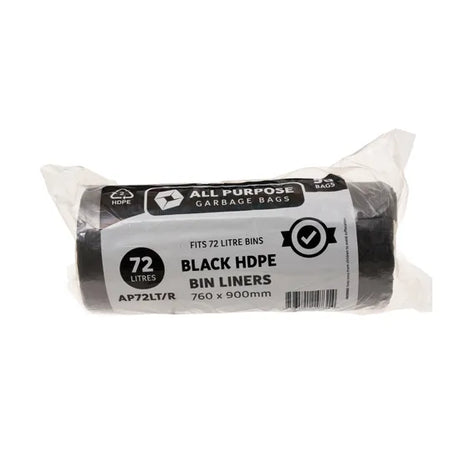 All Purpose Black Bin Liner 72L - Roll of 50 - Modern Teaching Aids NZ