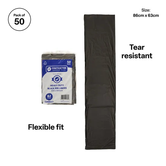 Contractor Black HD Bin Liner 55L-Pack of 50 - Modern Teaching Aids NZ