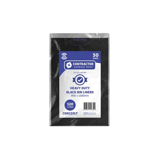 Contractor Black HD Bin Liner 120L-Pack of 50 - Modern Teaching Aids NZ