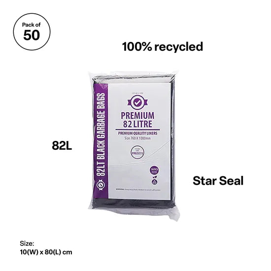 Premium Bin Liners HD Black - 82 L, Pack of 50 - Modern Teaching Aids NZ
