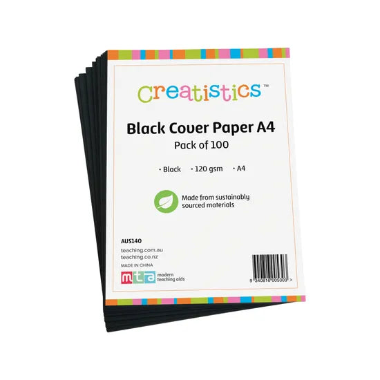 Black Cover Paper A4 120gsm - Pack of 100 - Modern Teaching Aids NZ
