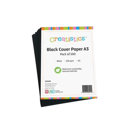 Black Cover Paper A3 120gsm - Pack of 100 - Modern Teaching Aids NZ