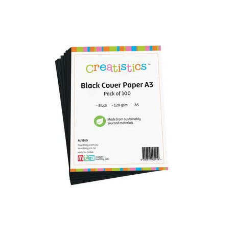 Black Cover Paper A3 120gsm - Pack of 100 - Modern Teaching Aids NZ