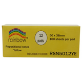 Sticky Notes Yellow 100's 50 x 38 mm - Pack of 12