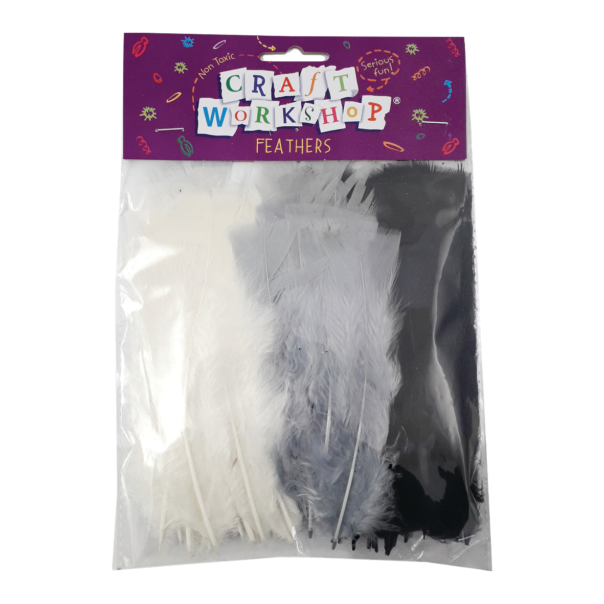 Craft Feathers Black Grey Whit - Modern Teaching Aids NZ