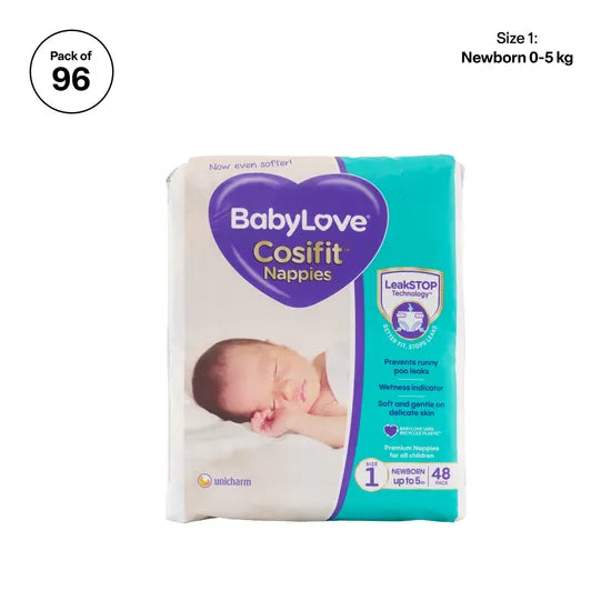 BabyLove Nappies - Newborn, 0-5 kg, Pack of 96