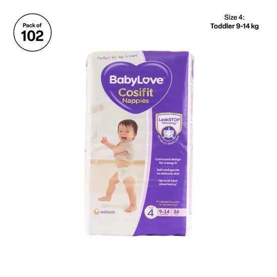 BabyLove Nappies - Toddler, 9-14 kg, Pack of 102