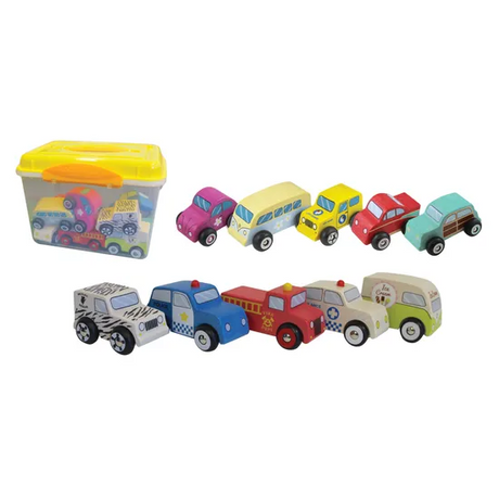 Discoveroo Wooden Play Cars - Tub of 10 - Modern Teaching Aids NZ