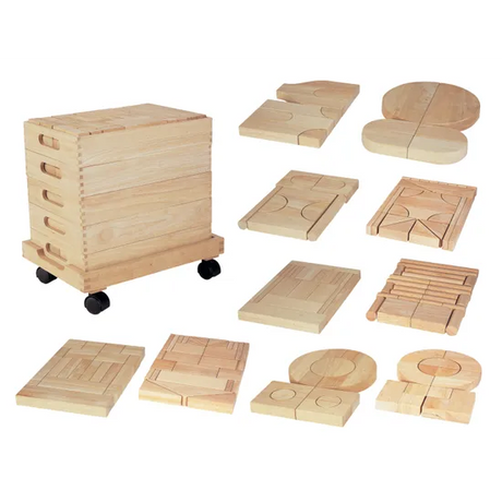 Wooden Unit Blocks Set & Trolley - 192 pieces - Modern Teaching Aids NZ