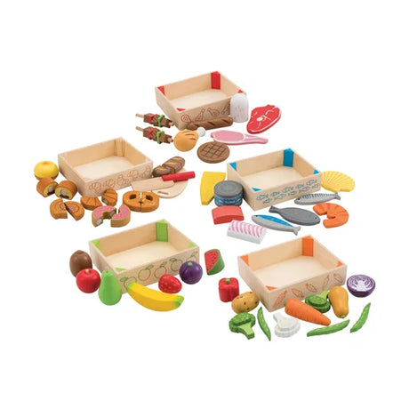 Bigjigs Wooden Healthy Eating Food Crates Set of 5 - Modern Teaching Aids NZ