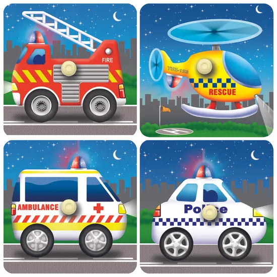 Tuzzles Emergency Vehicles Inset-4 x1Pc-15X15cm - Modern Teaching Aids NZ