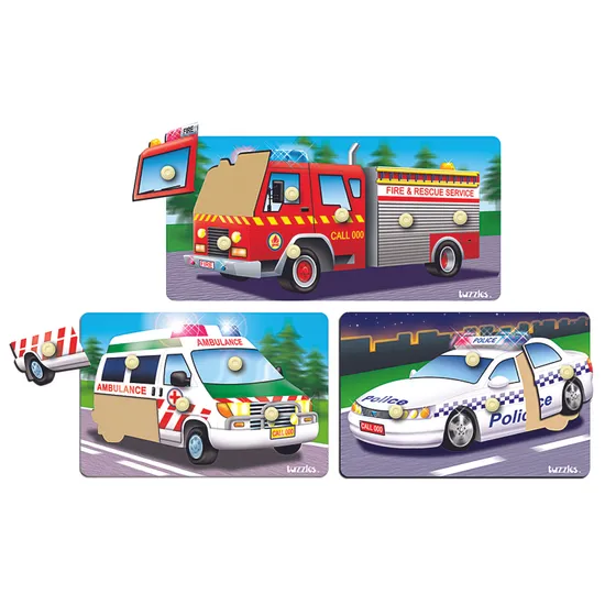 Tuzzles Emergency Vehicles Puzzle - 3 Knob Puzzles - Modern Teaching Aids NZ