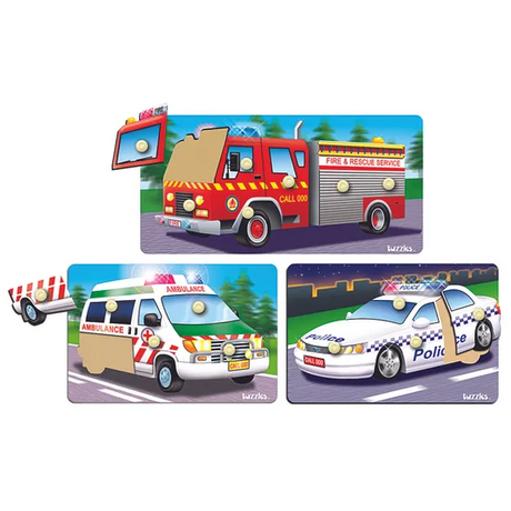 Tuzzles Emergency Vehicles Puzzle - 3 Knob Puzzles - Modern Teaching Aids NZ