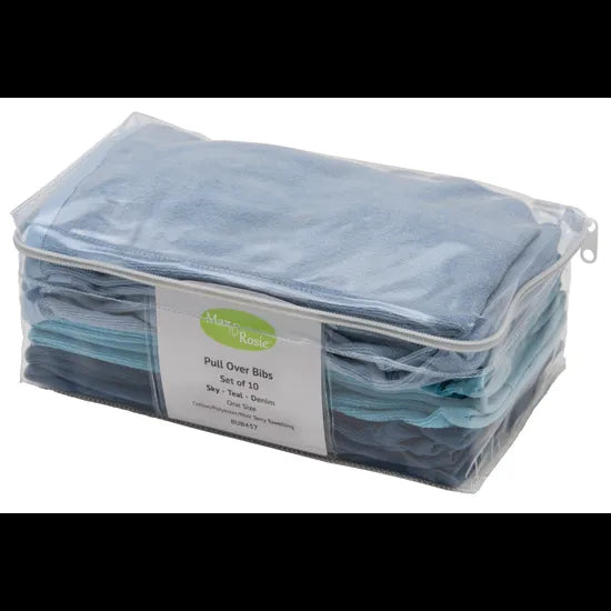 Max & Rosie Pull Over Bibs - Sky/Teal/Denim 10 Pieces - Modern Teaching Aids NZ