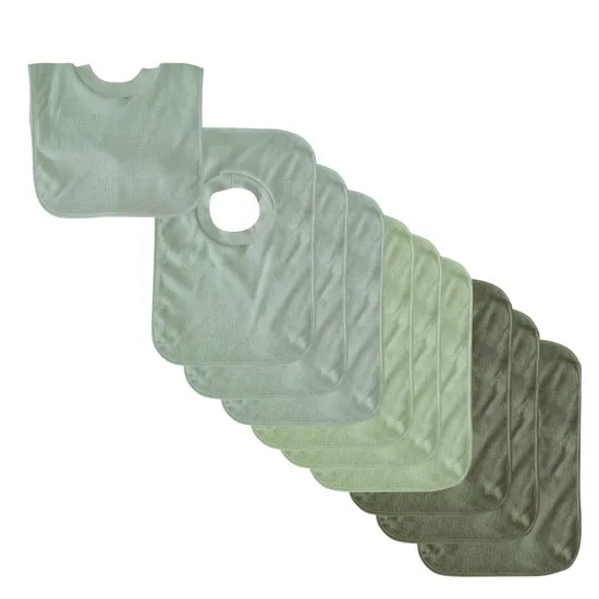 Max & Rosie Pull Over Bibs - Mint/Olive/Avocado 10 Pieces - Modern Teaching Aids NZ