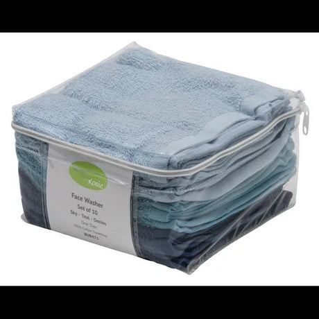 Max & Rosie Face Washers - Sky/Teal/Denim 10 Pieces - Modern Teaching Aids NZ