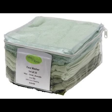 Max & Rosie Face Washers - Mint/Olive/Avocado 10 Pieces - Modern Teaching Aids NZ