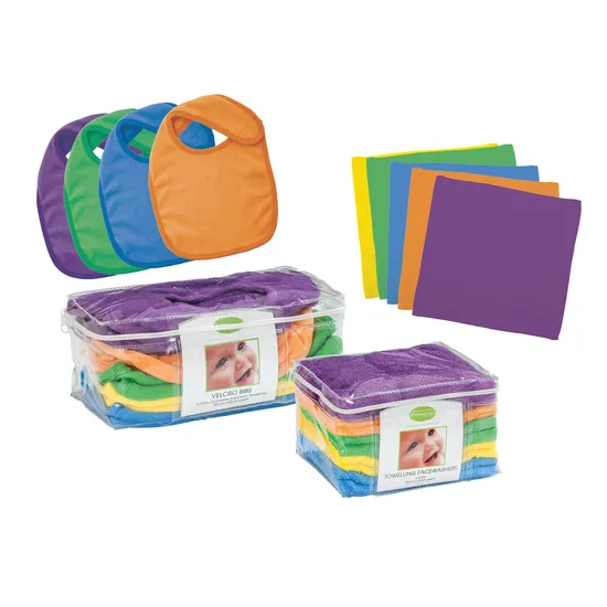 Max & Rosie Cotton Bibs & Washer Kit - Rainbow Set of 20 - Modern Teaching Aids NZ