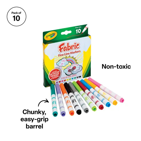 Crayola Bright Fabric Markers - Pack of 10 - Modern Teaching Aids NZ