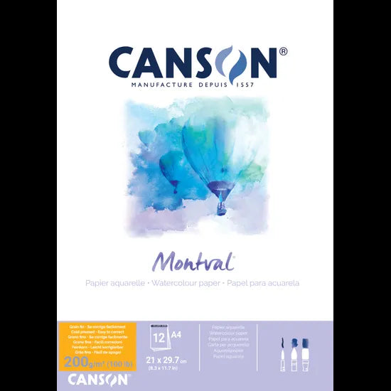 Montval Watercolour Paper Pad A4 185gsm - 12 Sheets - Modern Teaching Aids NZ