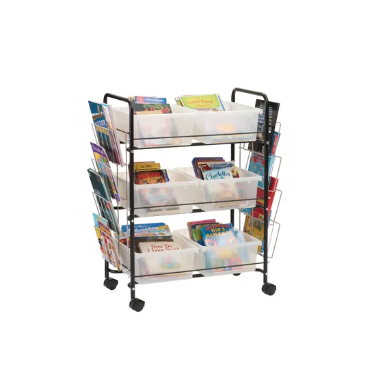 Book Storage Trolley with Clear Tubs