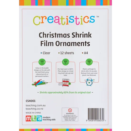 Creatistics Christmas Shrink Film Ornaments- Pack of 12 - Modern Teaching Aids NZ